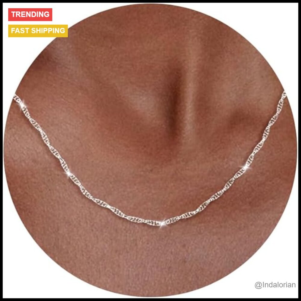 925 Sterling Silver Twist Chain Necklace 16k Gold Plated Waterproof